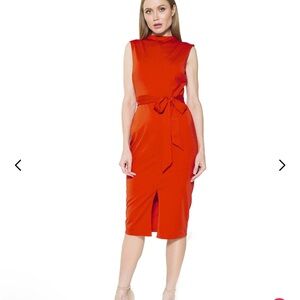 Alexia Admor Fara Dress. Elegant Red Midi Dress, Tie‎ at Waist